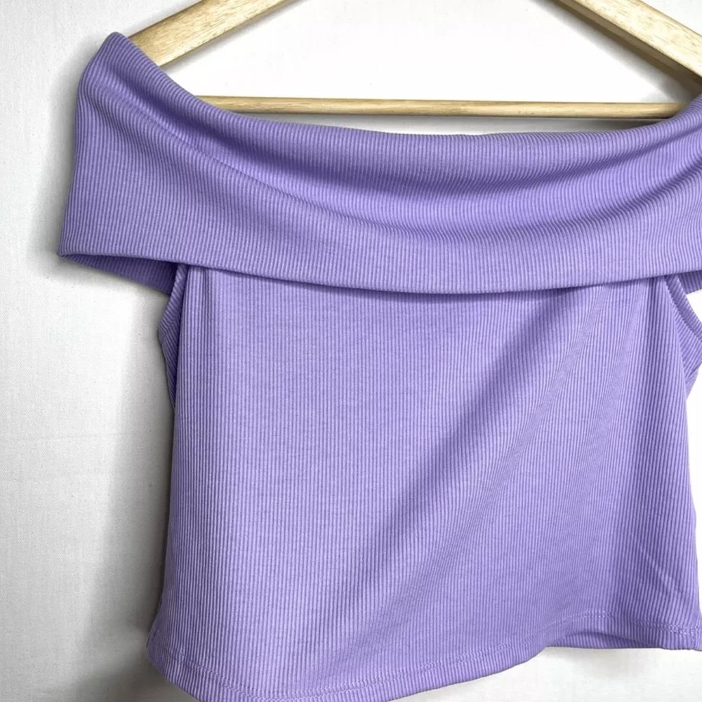 H&M Ribbed Off-The-Shoulder Top (Lilac Purple) - Medium
